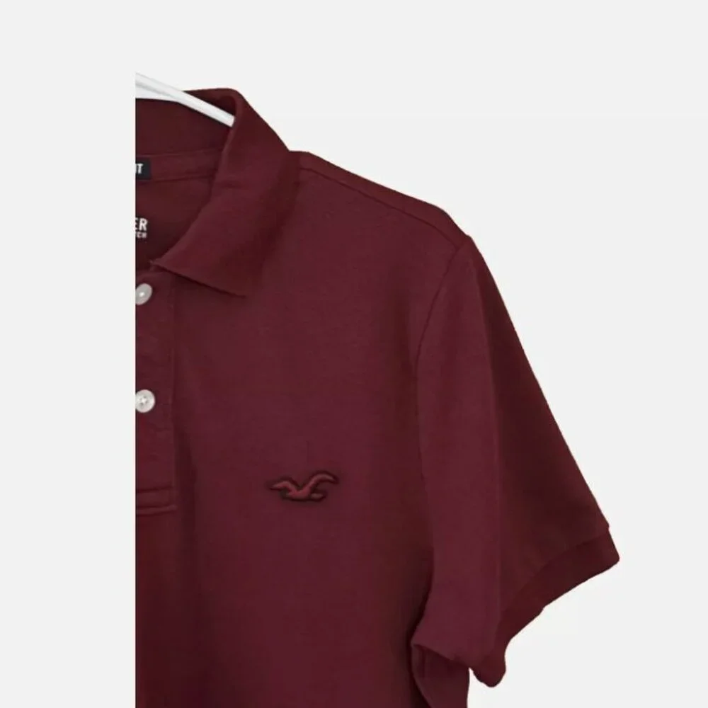 Hollister Men's Advanced Stretch Icon Logo Pique Polo Shirt In Burgundy Size M - Picture 2 of 6
